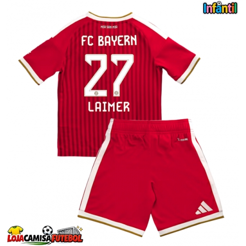 Camisa de Futebol Bayern Munich Konrad Laimer #27 Equipamento Principal Infantil 2026-27 Manga Curta (+ Calças curtas)